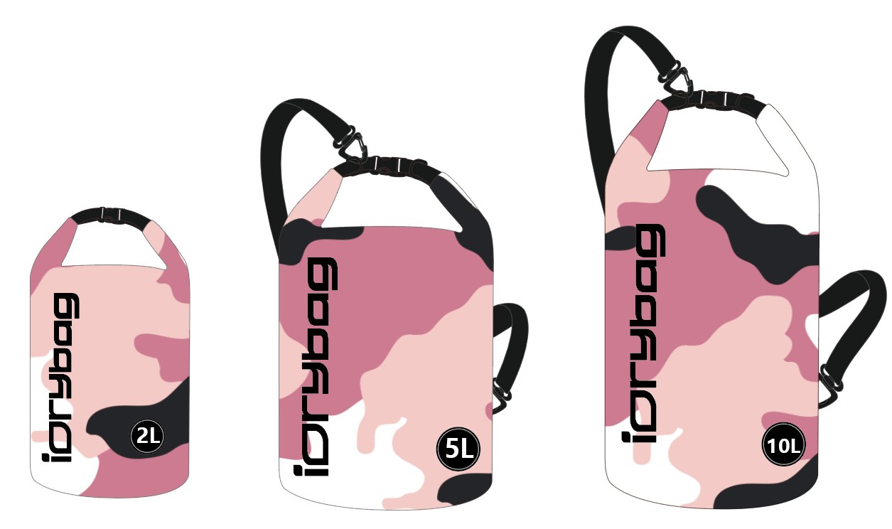 Camo roll-top dry bag in tarpaulin, 2 to 10 litre