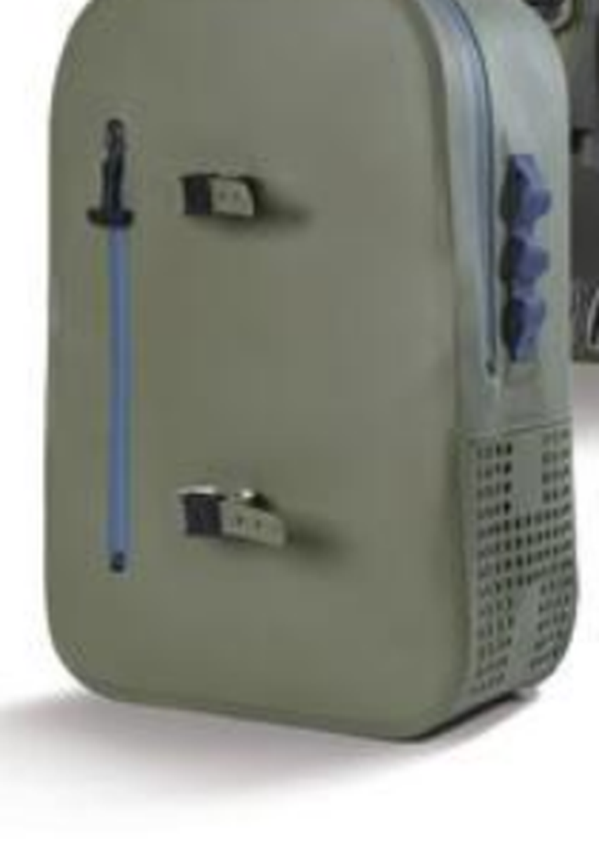 Luftdichter Angelrucksack, Oliv, blauer Reißverschluss